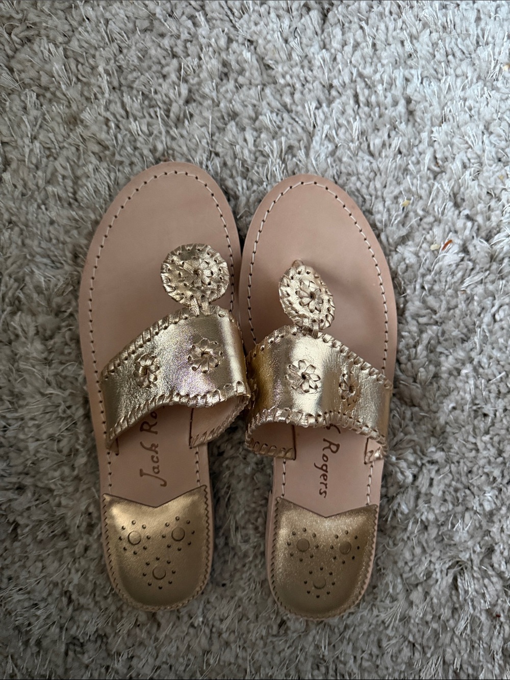 Jack Rogers Gold Leather Toe-Ring Slide Sandals
